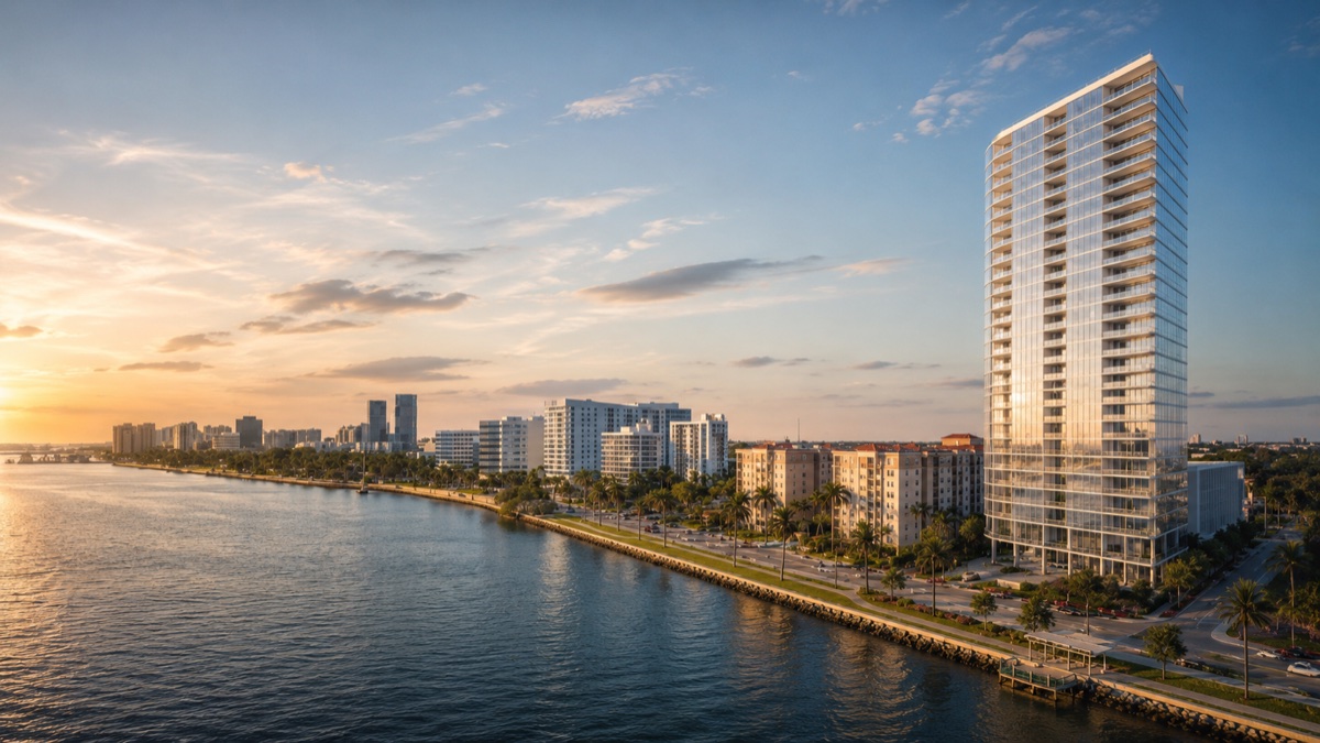 Exterior rendering of Shorecrest beside the Intracoastal Waterway on North Flagler Drive