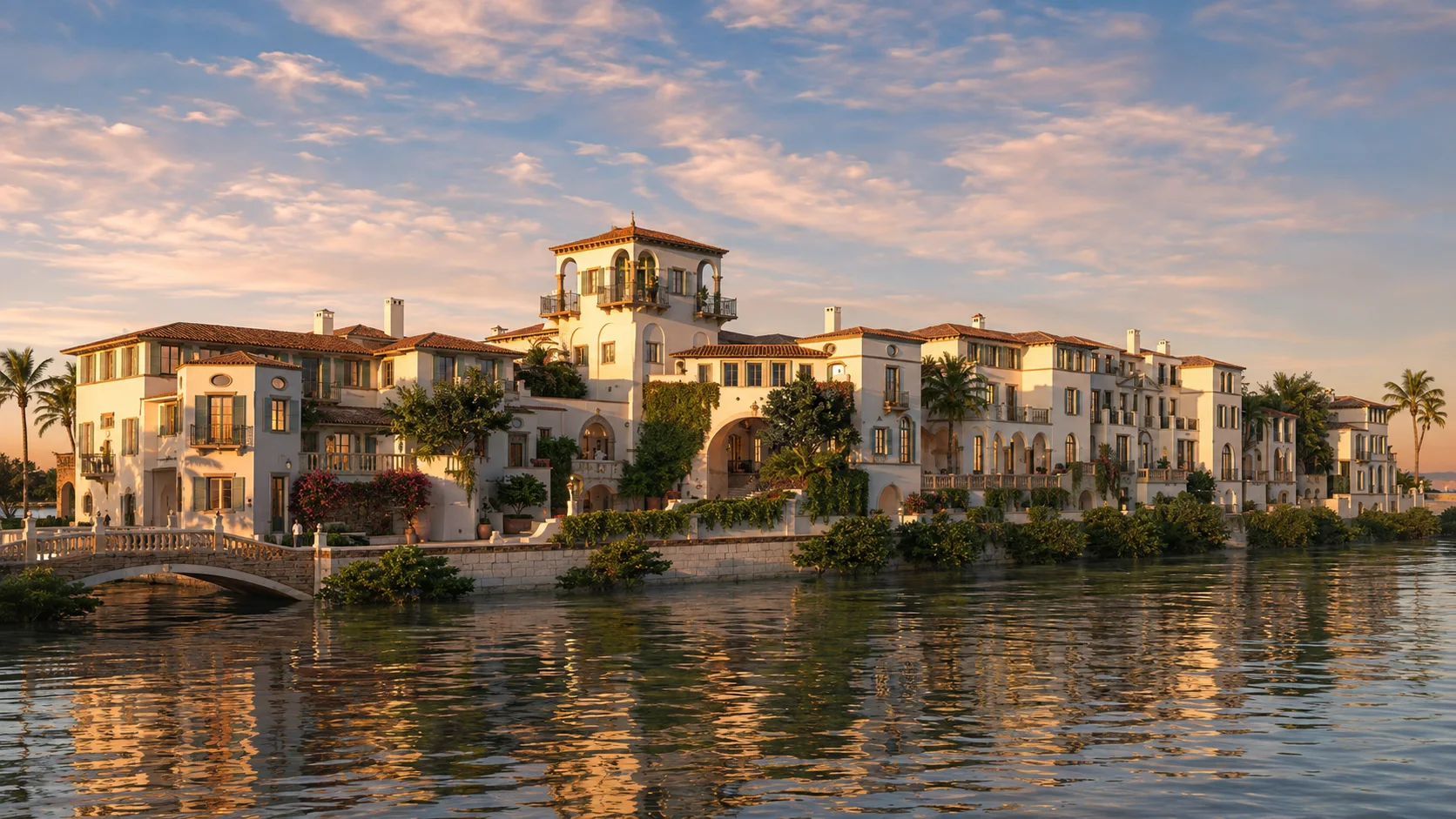 Wide lagoon view of the proposed villa-style residences at 3031 S. Ocean in Palm Beach