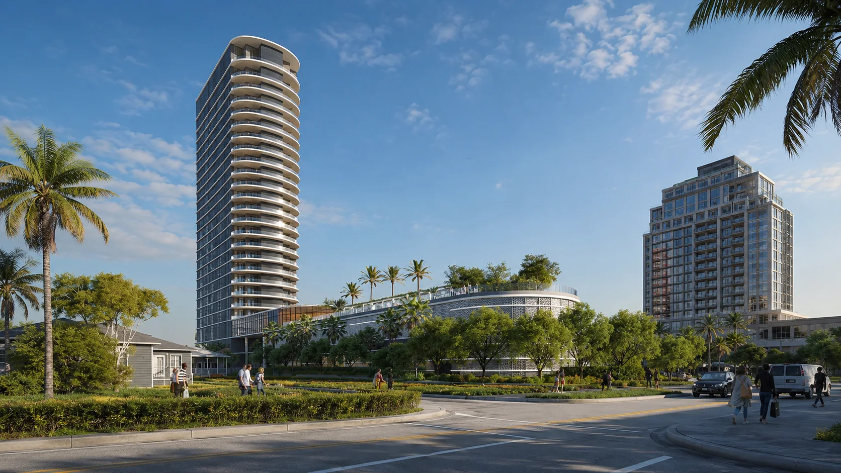 Concept street-level rendering of the proposed Apogee Residences tower on North Flagler Drive