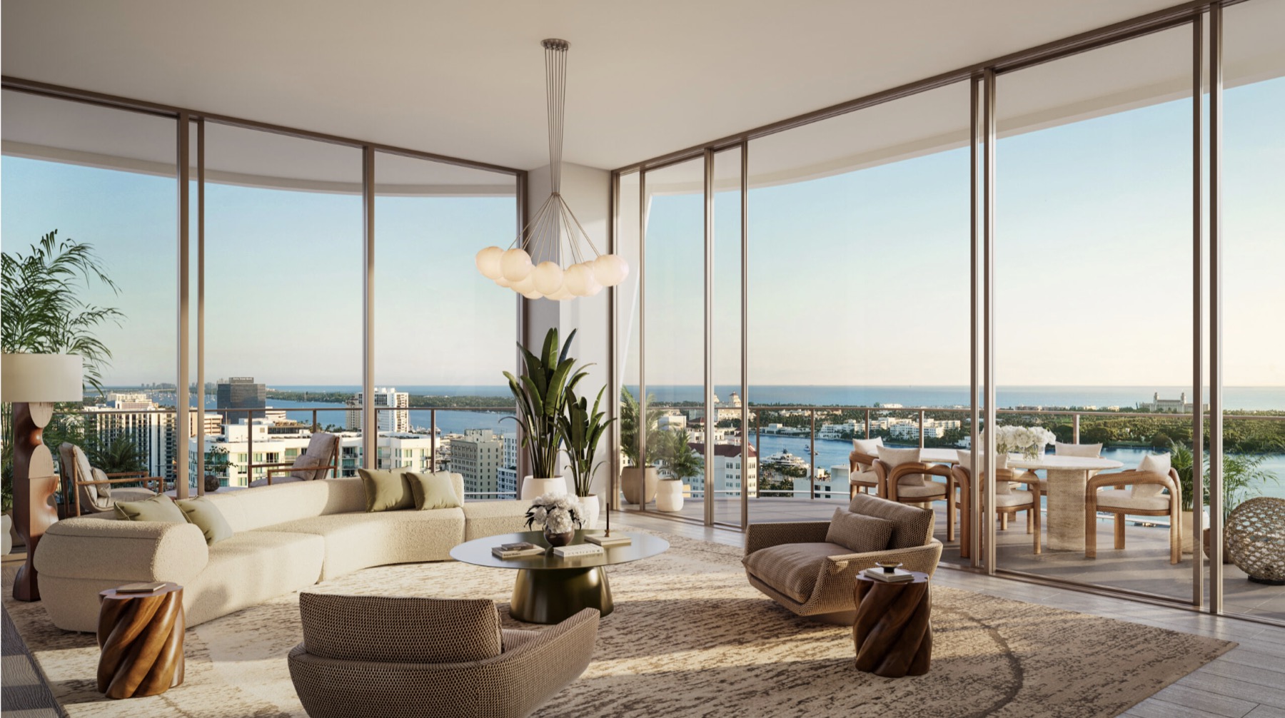 Banyan Tree living-room rendering with corner windows and a terrace