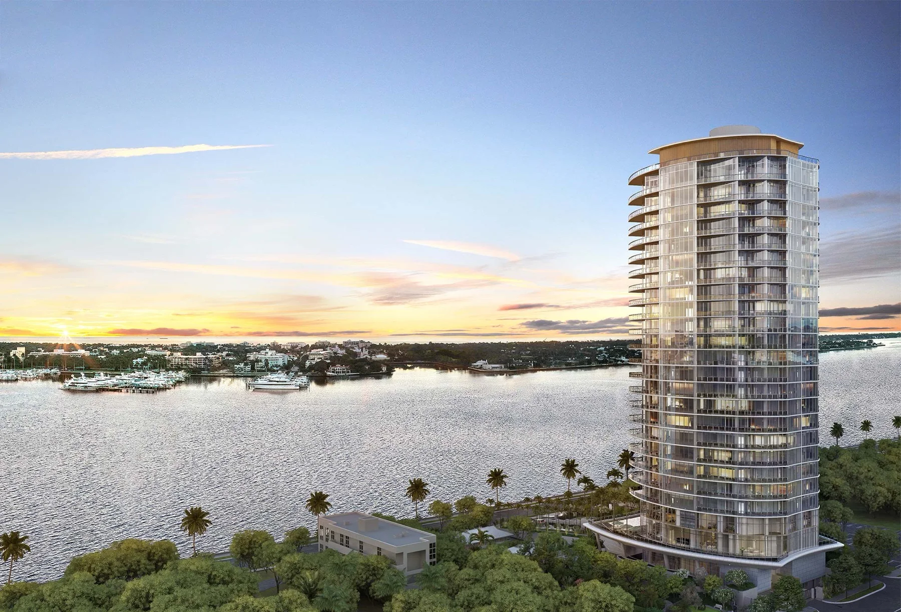Forté on Flagler exterior rendering overlooking the Intracoastal Waterway