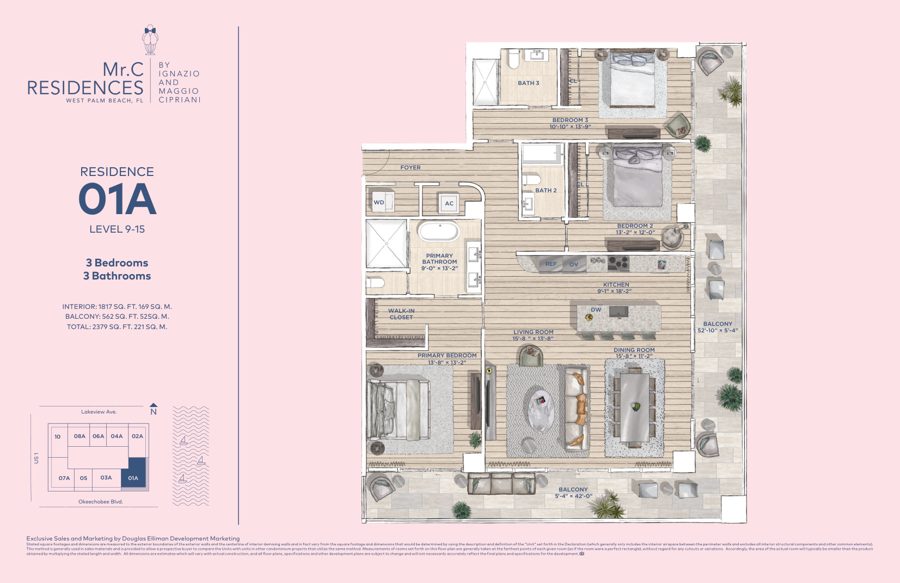 Released Mr. C Hotel & Residences West Palm Beach Residence 01A floor plan; open the PDF for readable drawing details