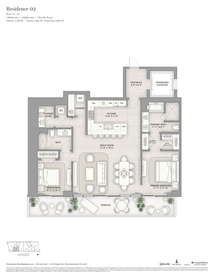 Released Ritz-Carlton Residence 02 two-bedroom drawing with elevator arrival and terrace