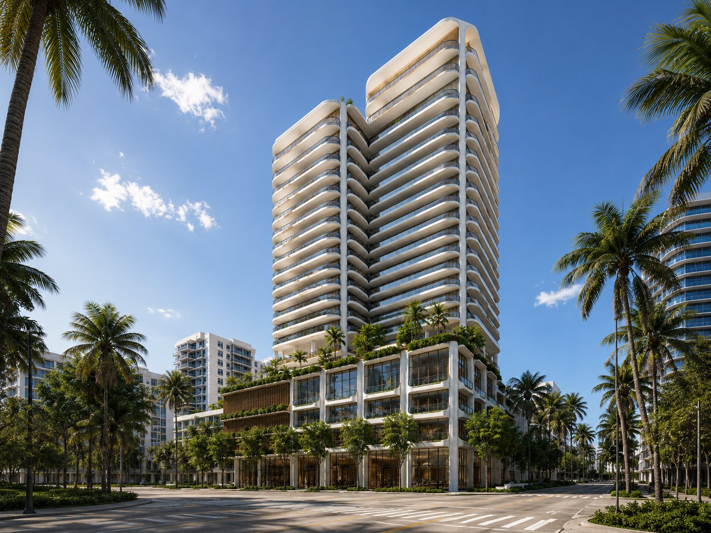 Banyan Tree Residences West Palm Beach exterior rendering in downtown West Palm Beach