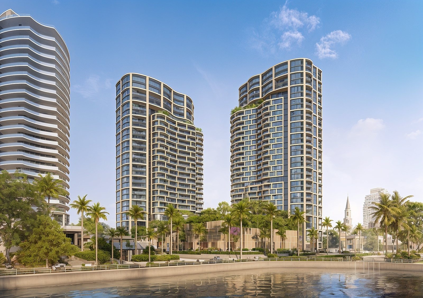 Edgeworth West Palm Beach two-tower waterfront exterior rendering on South Flagler Drive