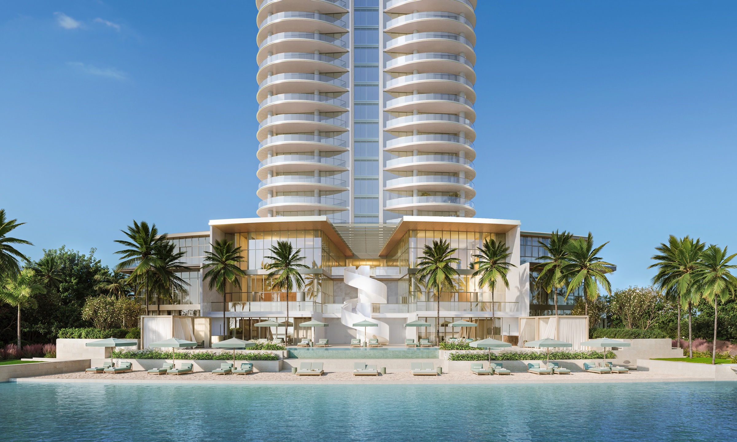 Mandarin Oriental Residences West Palm Beach waterfront tower and landscaped podium on North Flagler