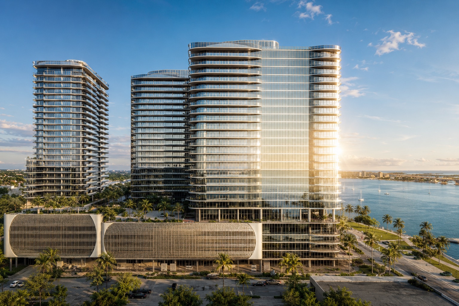 Olara exterior rendering showing the planned waterfront residential towers