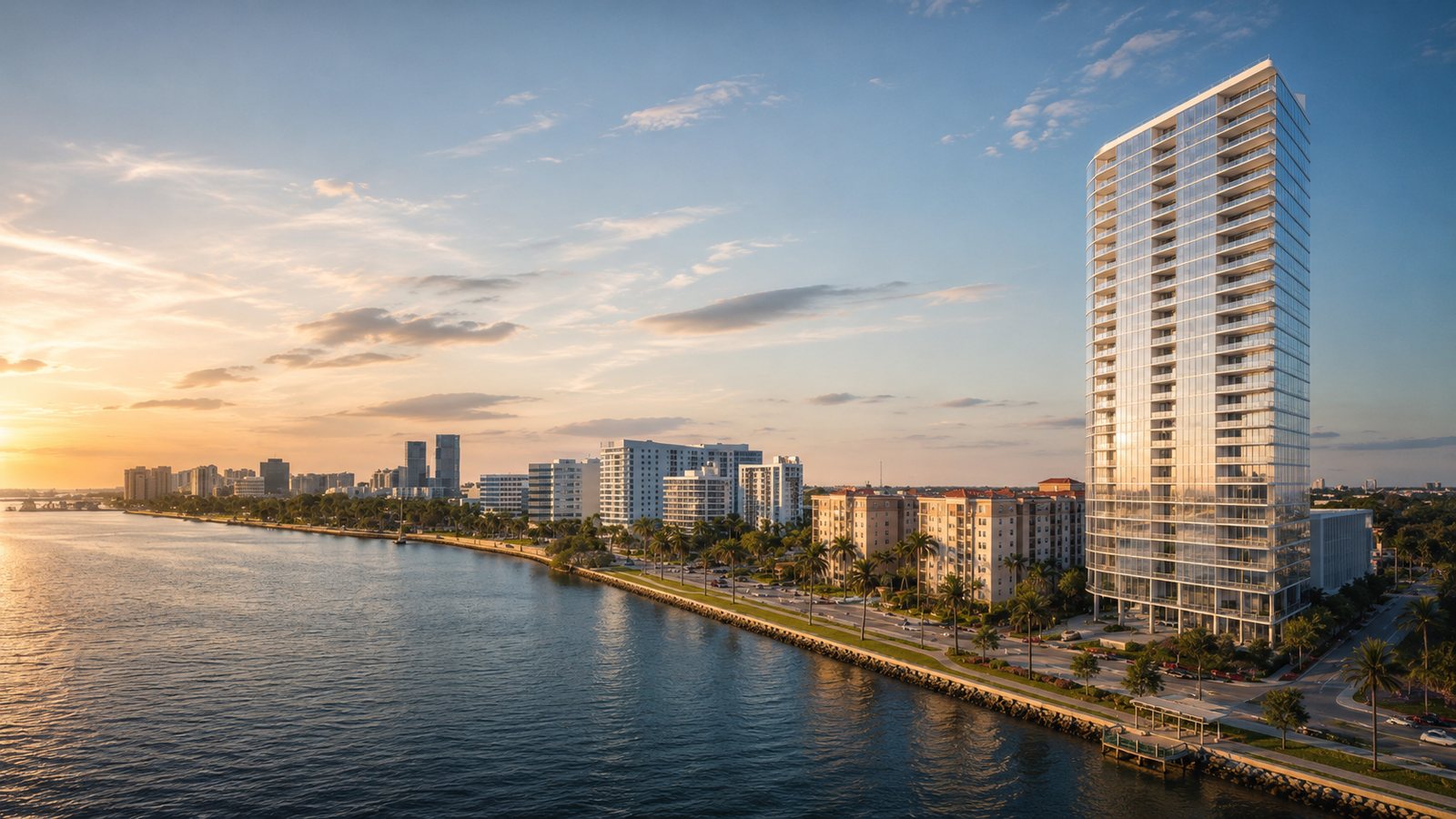 Shorecrest West Palm Beach waterfront tower rendering on North Flagler Drive
