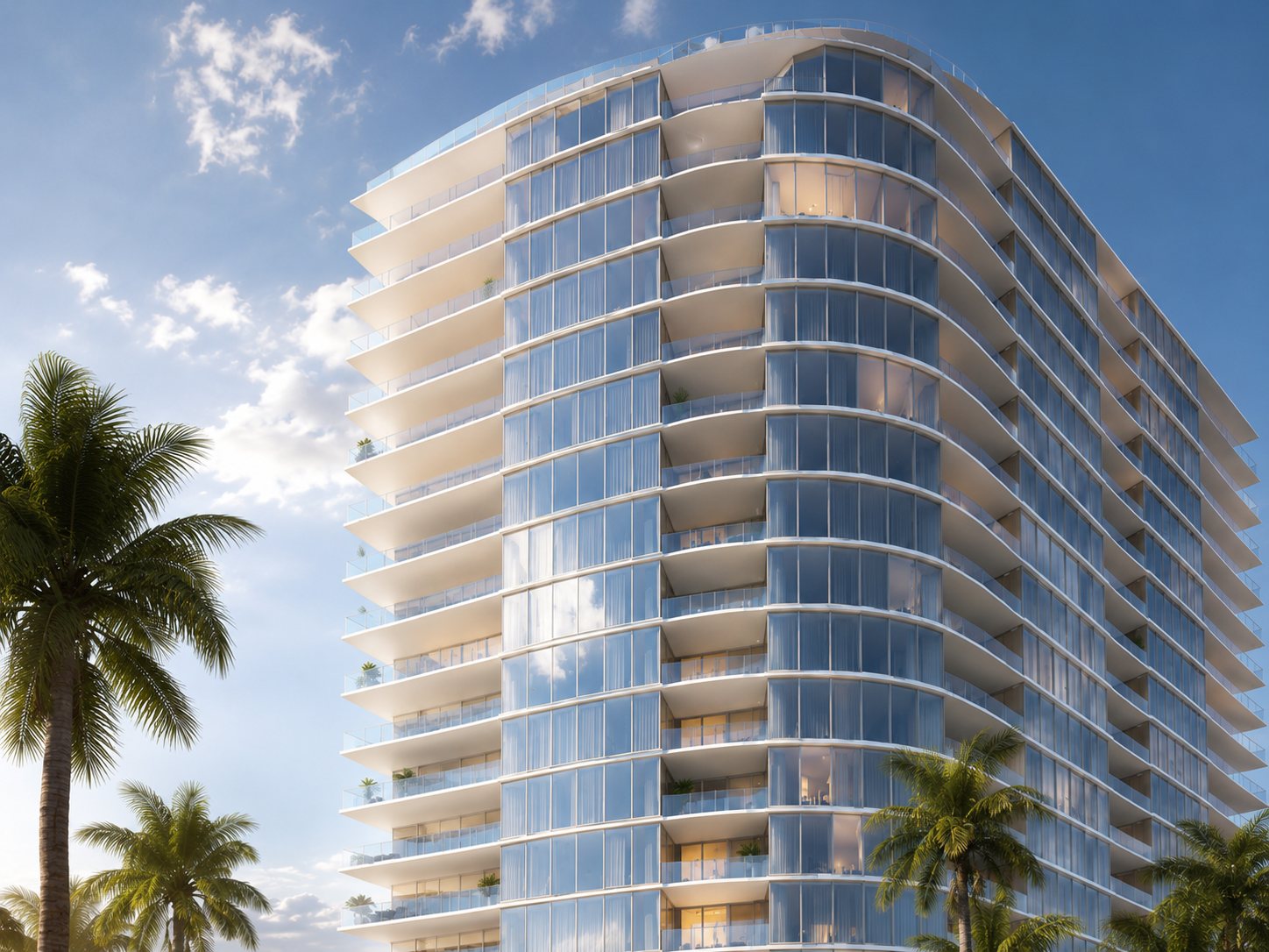 Shorecrest conceptual exterior rendering with curved balconies on North Flagler Drive